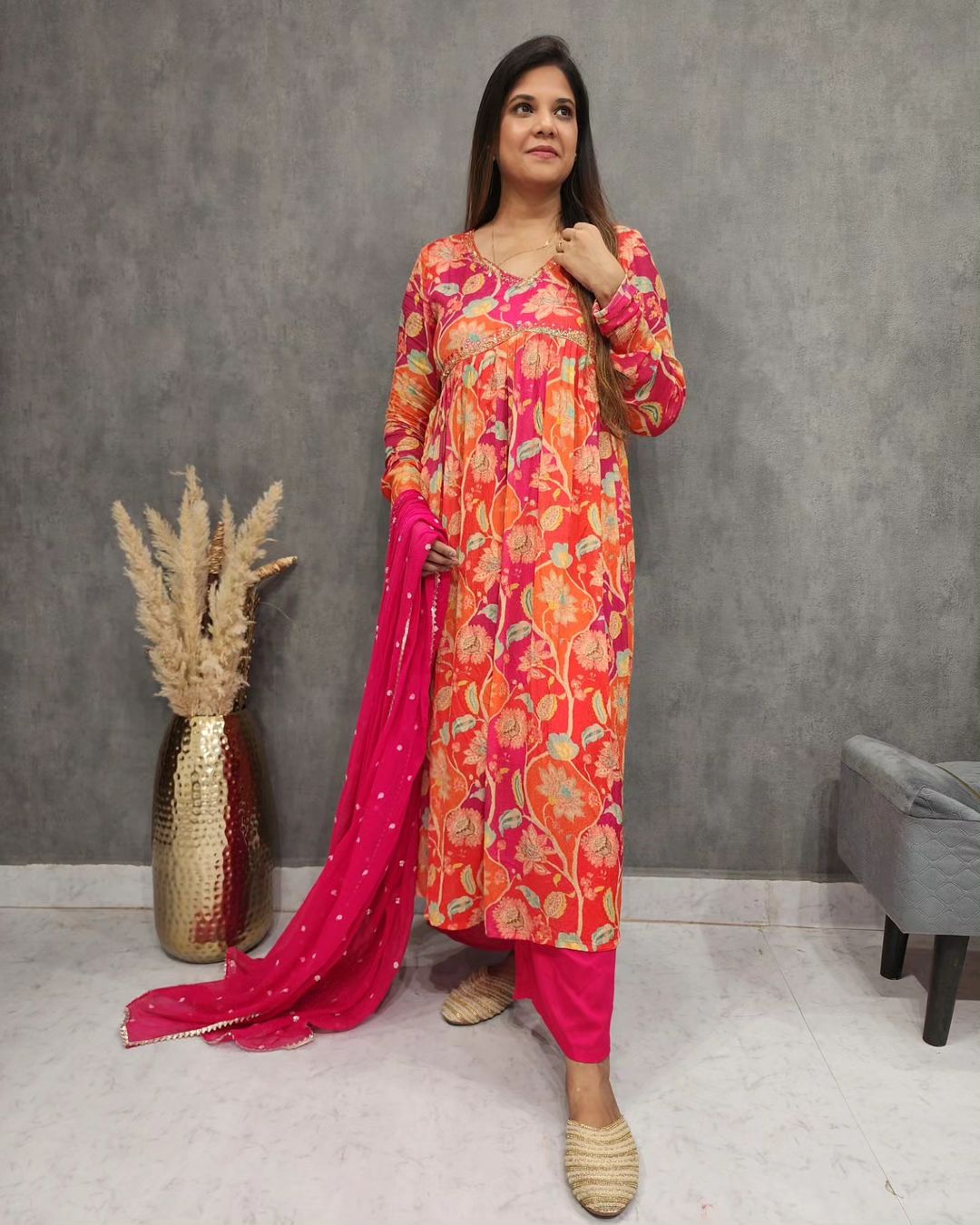 Akshar Muslin Alia Cut Kurti With Bottom Dupatta Catalog